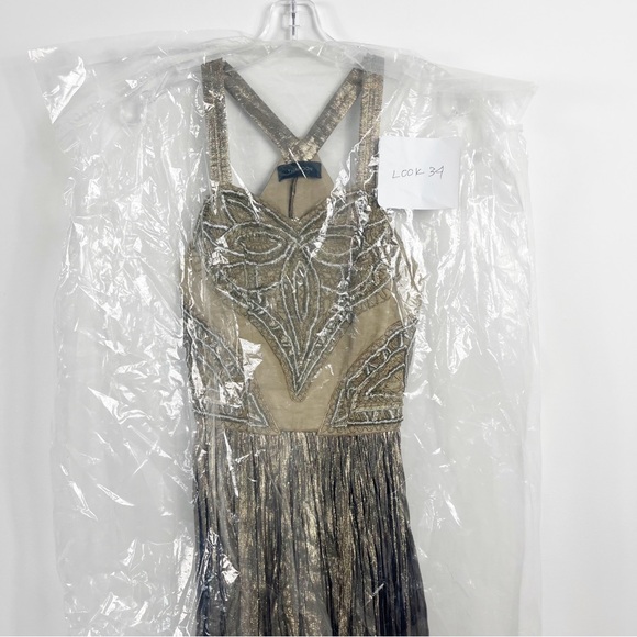 Thakoon Runway Sleeveless Embroidered Metallic Swingy Midi Dress Bronze - Picture 3 of 10